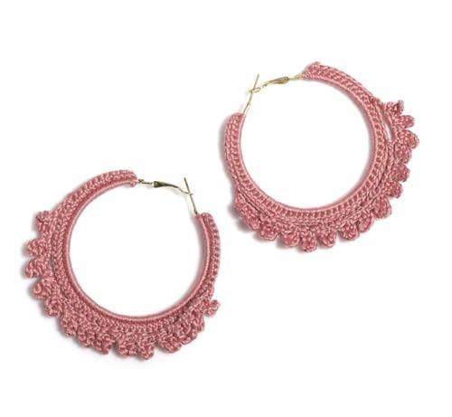 Emme Crocheted Hoop Earrings, Rose