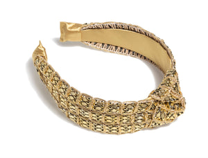 Mesh Bead Knotted Headband - Gold