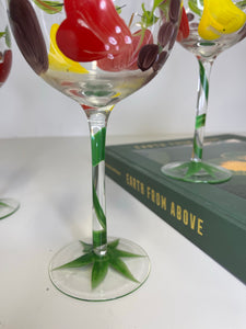 Hand Painted Fruit Wine Glasses Set of Two