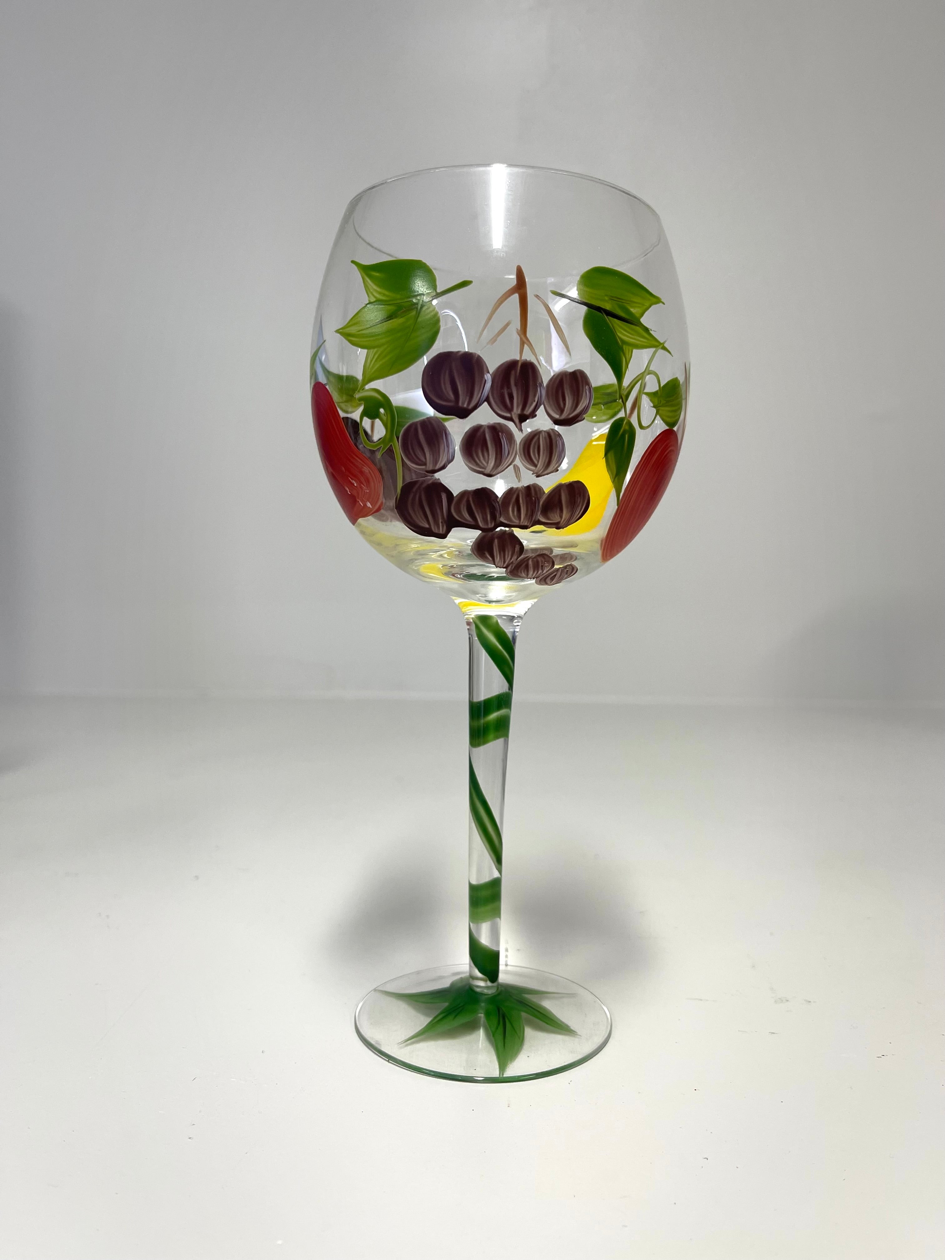 Hand Painted Fruit Wine Glasses Set of Two